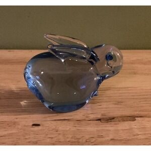 Vintage Hand‎ Blown Glass Blue Rabbit Paperweight